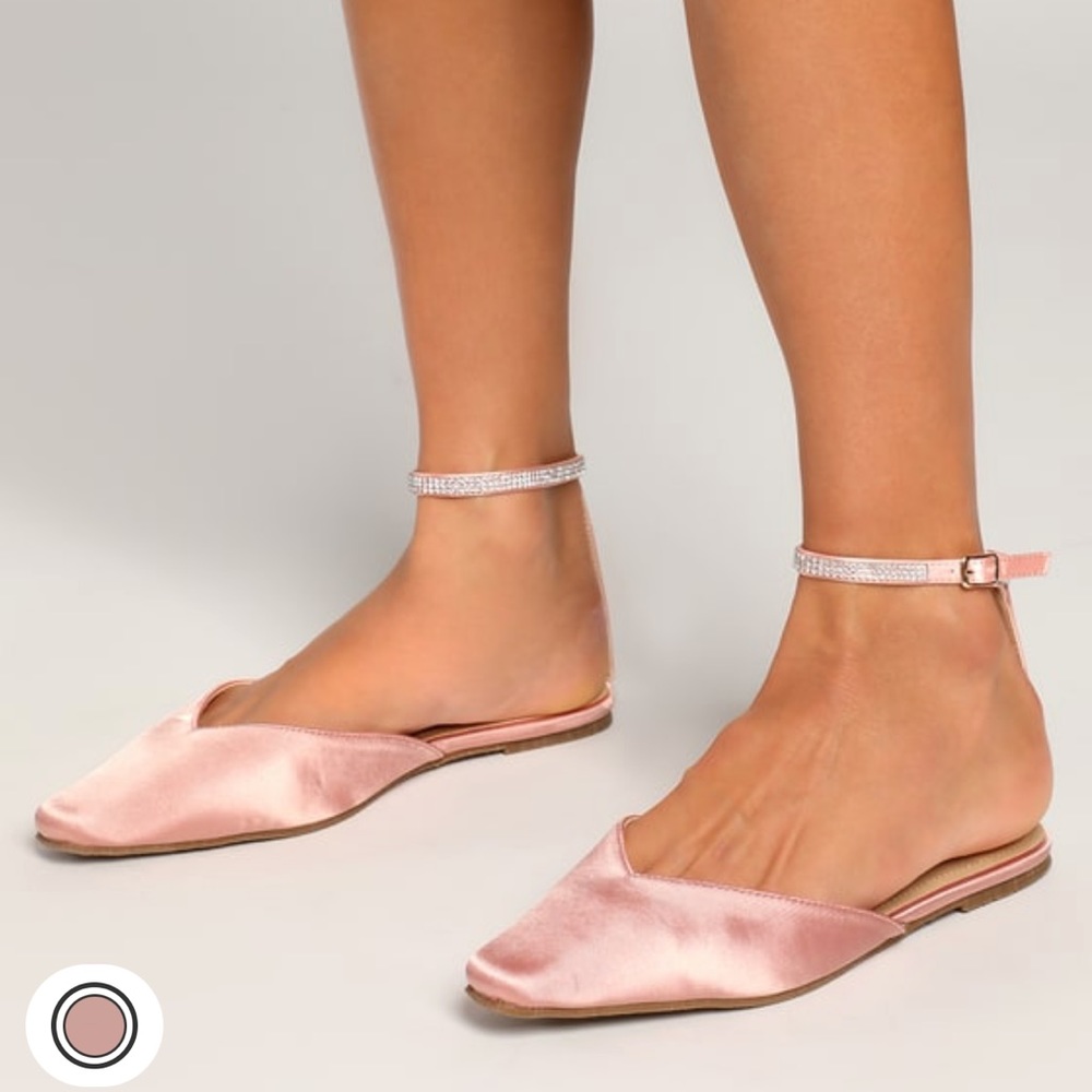 Brand new- in box satin pink ankle strap flats